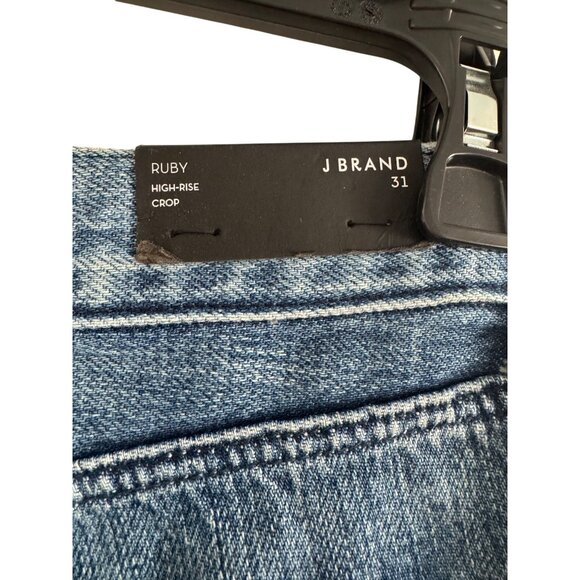 J Brand Ruby High-Rise Crop Jeans Women’s Size 31 Satellite Blue Raw Hem 100% Co - Picture 4 of 9